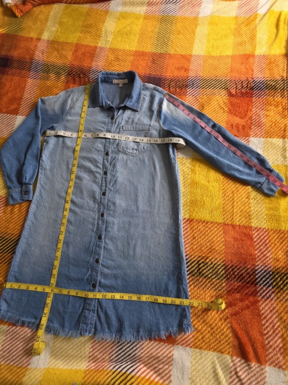 G Collection Blue Denim Button Front Shirt Dress Belted Pockets Petite PS - Picture 10 of 11